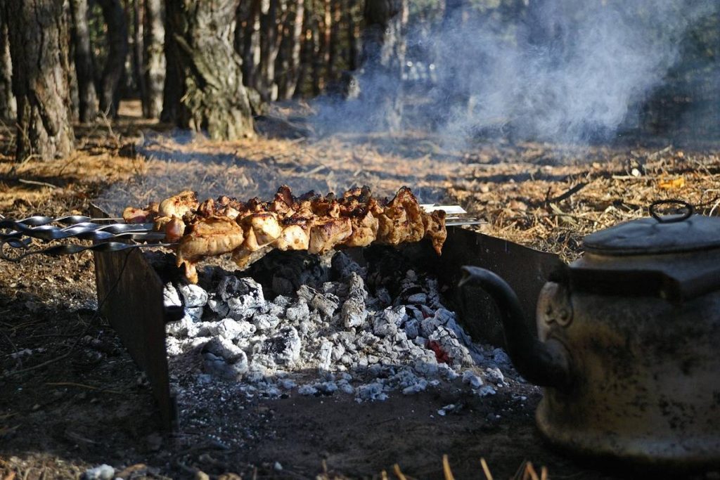 Cooking meat safely over a campfire